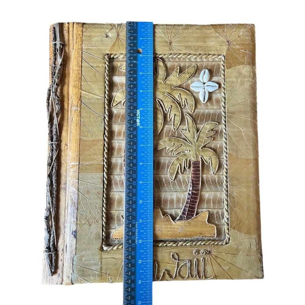 Hawaiian Handmade Photo Album With Palm Tree & Shell Design Dried Leaf Cover VTG - Picture 16 of 16